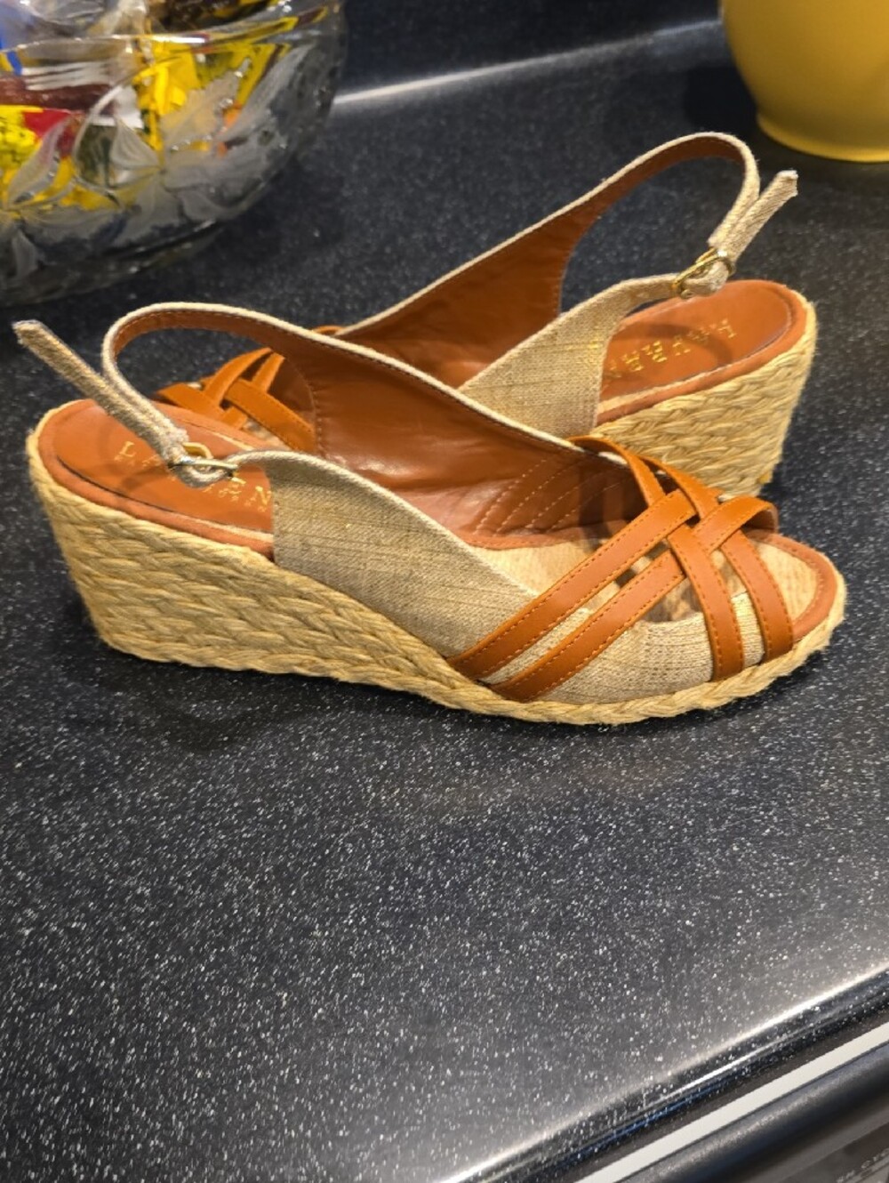 Lauren Ralph Lauren Cognac Leather Woven Espadrille Slingbacks - Picture 3 of 5